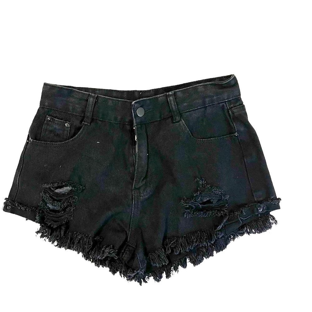 2/$15 SHEIN -Women’s Black High Waisted Distressed Denim Shorts Frayed Hem Small